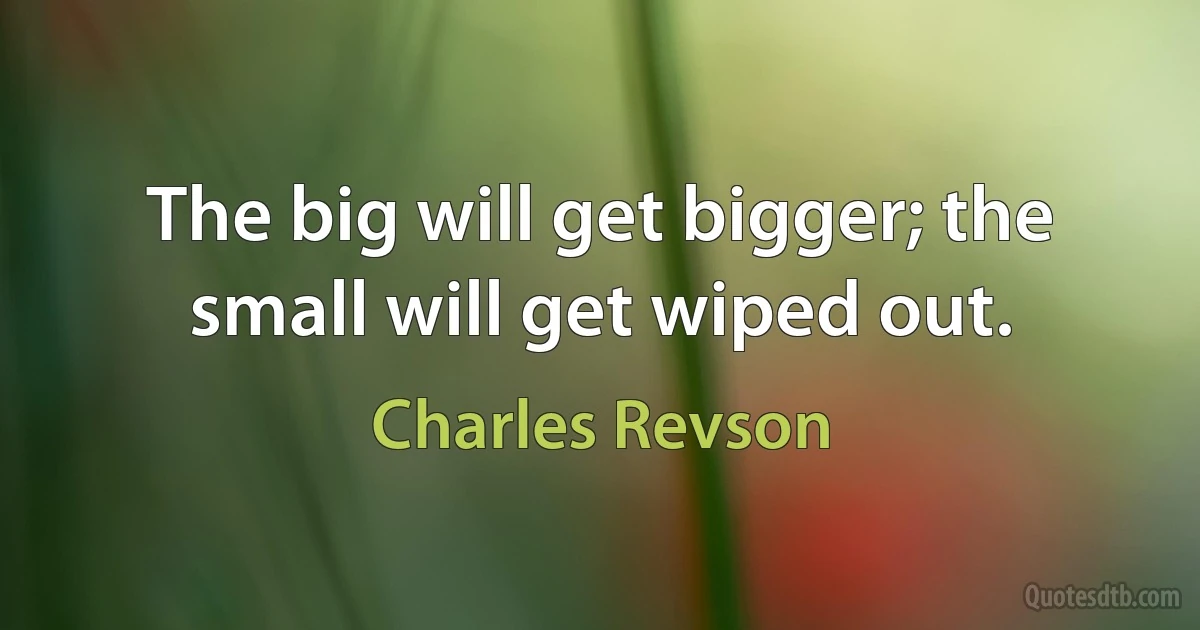 The big will get bigger; the small will get wiped out. (Charles Revson)