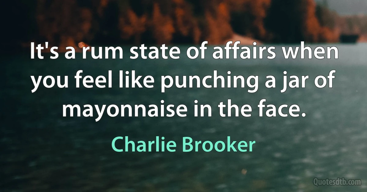 It's a rum state of affairs when you feel like punching a jar of mayonnaise in the face. (Charlie Brooker)