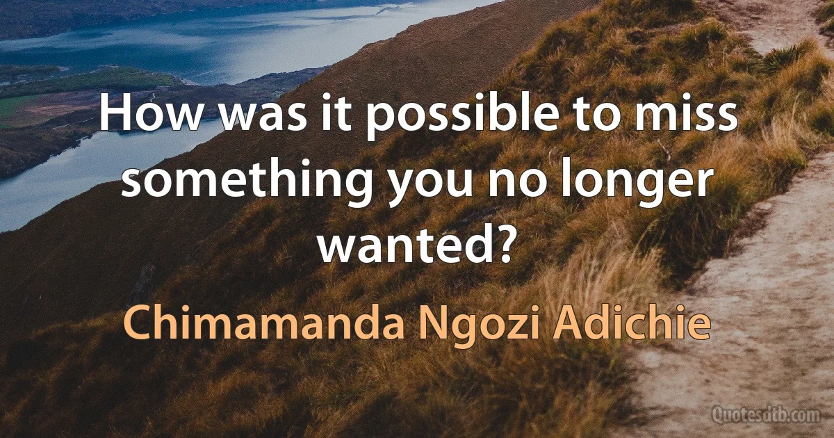 How was it possible to miss something you no longer wanted? (Chimamanda Ngozi Adichie)