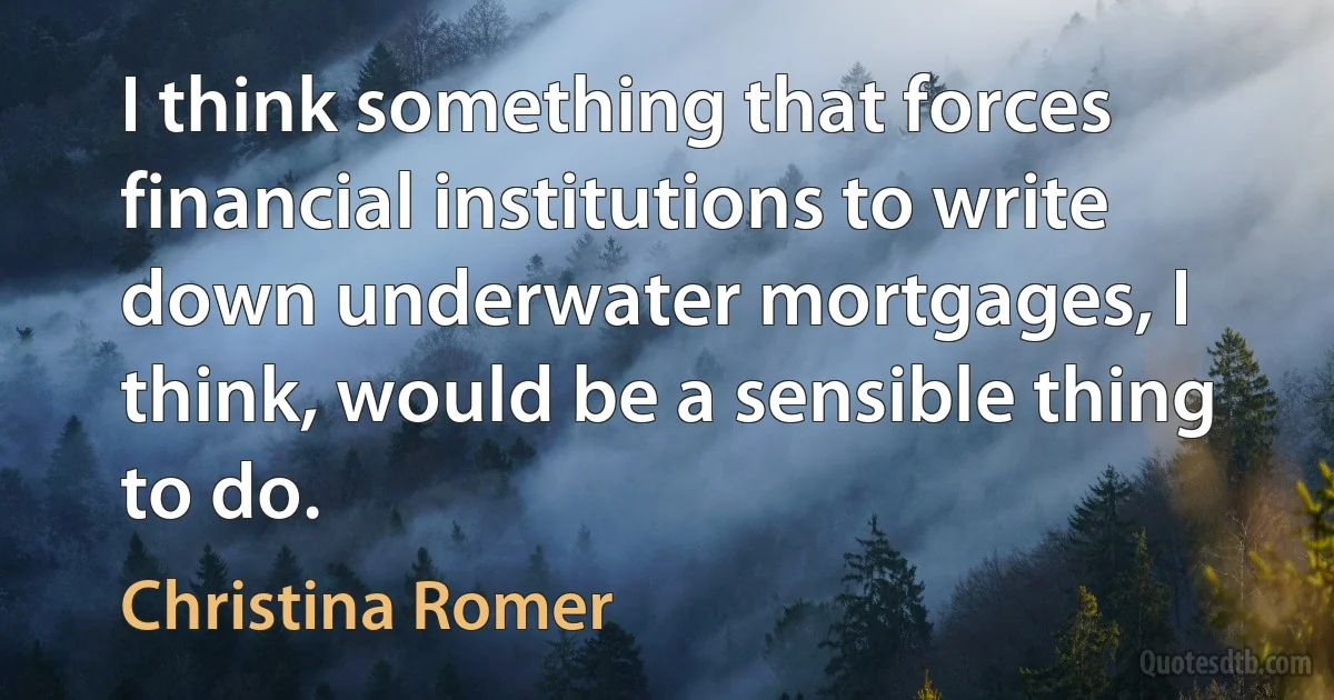 I think something that forces financial institutions to write down underwater mortgages, I think, would be a sensible thing to do. (Christina Romer)