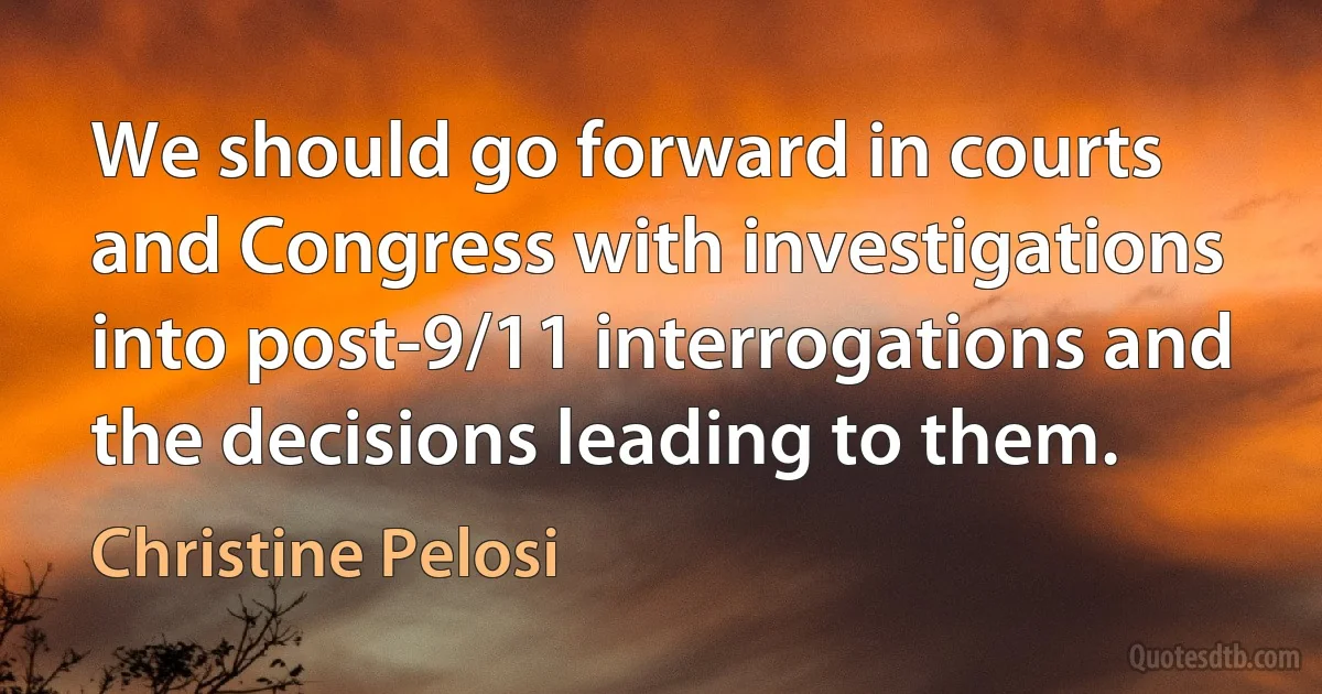 We should go forward in courts and Congress with investigations into post-9/11 interrogations and the decisions leading to them. (Christine Pelosi)