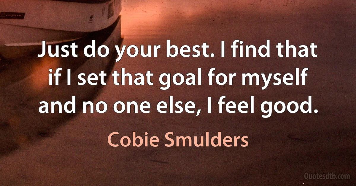 Just do your best. I find that if I set that goal for myself and no one else, I feel good. (Cobie Smulders)