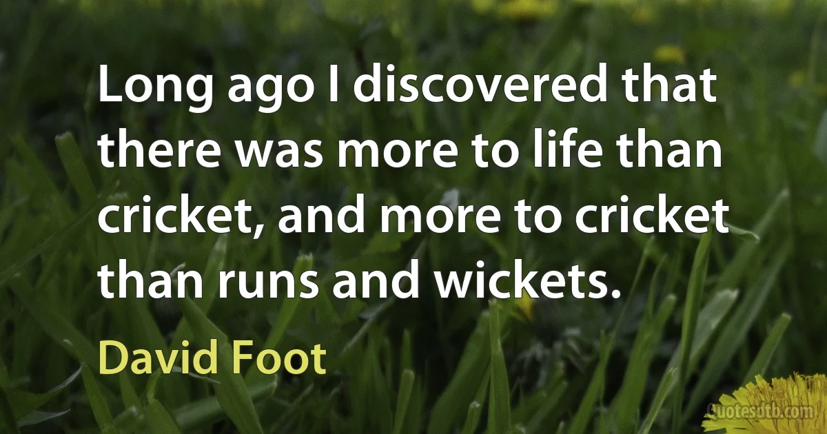 Long ago I discovered that there was more to life than cricket, and more to cricket than runs and wickets. (David Foot)