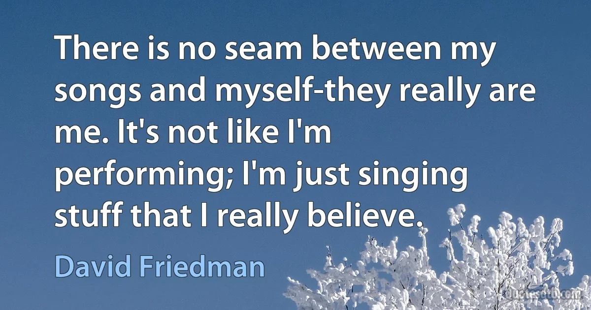 There is no seam between my songs and myself-they really are me. It's not like I'm performing; I'm just singing stuff that I really believe. (David Friedman)