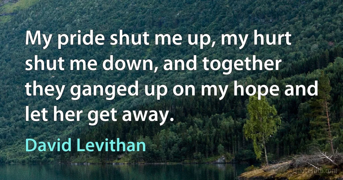 My pride shut me up, my hurt shut me down, and together they ganged up on my hope and let her get away. (David Levithan)