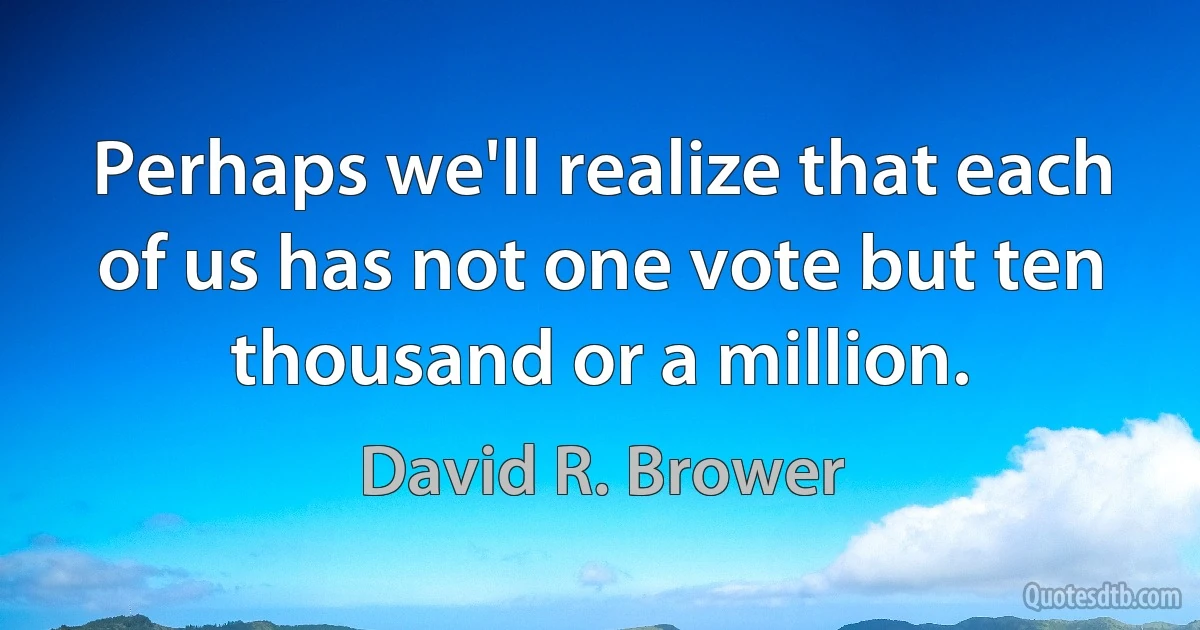 Perhaps we'll realize that each of us has not one vote but ten thousand or a million. (David R. Brower)