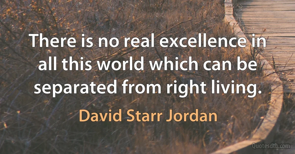 There is no real excellence in all this world which can be separated from right living. (David Starr Jordan)