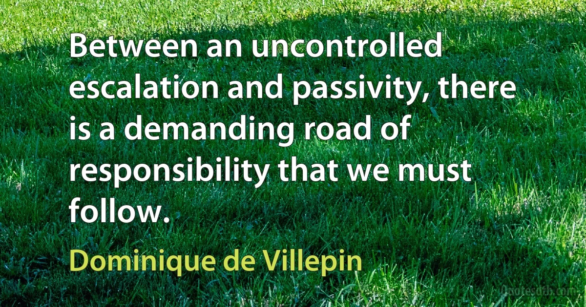 Between an uncontrolled escalation and passivity, there is a demanding road of responsibility that we must follow. (Dominique de Villepin)