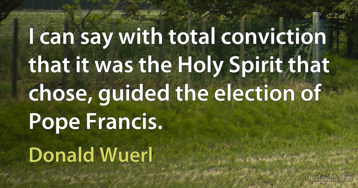 I can say with total conviction that it was the Holy Spirit that chose, guided the election of Pope Francis. (Donald Wuerl)