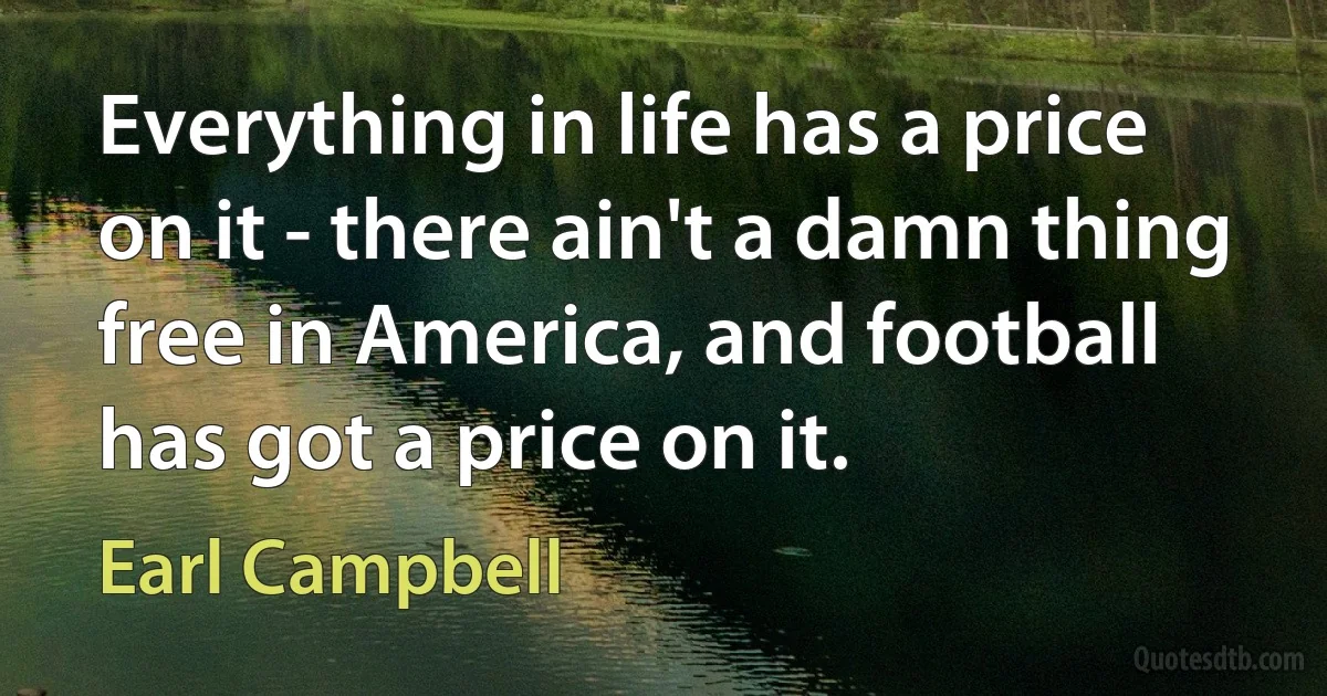 Everything in life has a price on it - there ain't a damn thing free in America, and football has got a price on it. (Earl Campbell)