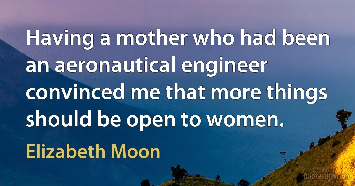 Having a mother who had been an aeronautical engineer convinced me that more things should be open to women. (Elizabeth Moon)