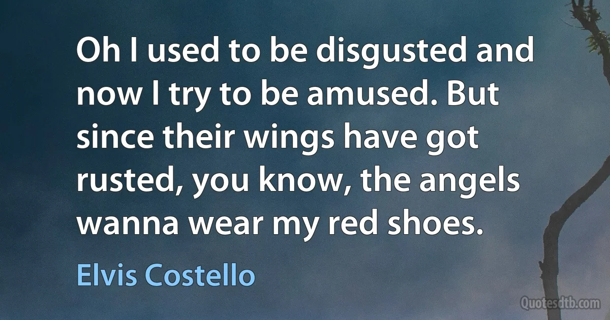 Oh I used to be disgusted and now I try to be amused. But since their wings have got rusted, you know, the angels wanna wear my red shoes. (Elvis Costello)