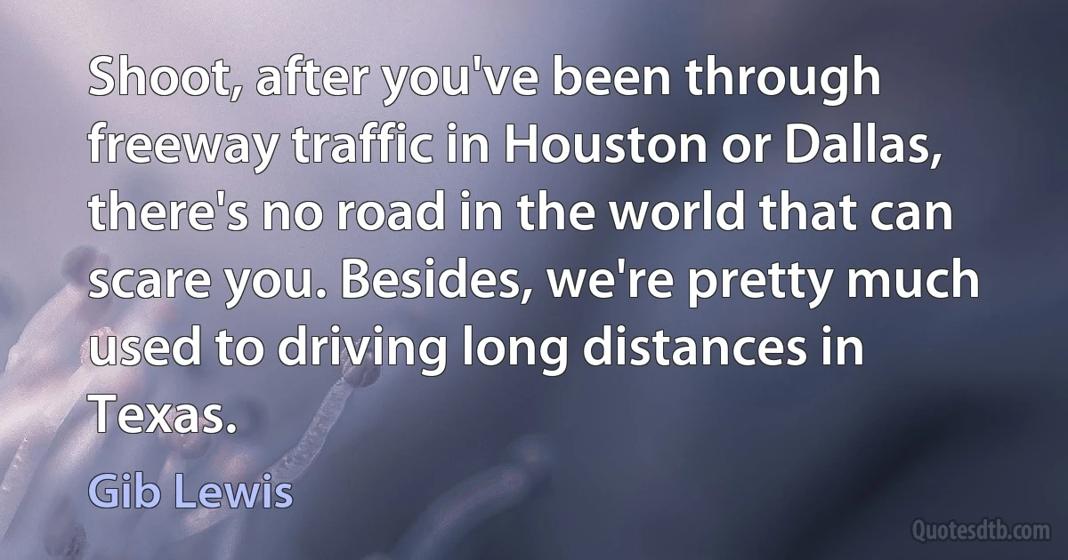 Shoot, after you've been through freeway traffic in Houston or Dallas, there's no road in the world that can scare you. Besides, we're pretty much used to driving long distances in Texas. (Gib Lewis)