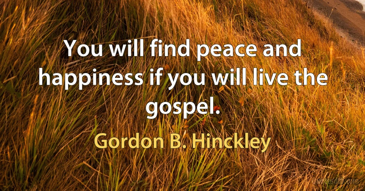 You will find peace and happiness if you will live the gospel. (Gordon B. Hinckley)