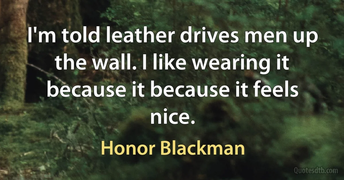 I'm told leather drives men up the wall. I like wearing it because it because it feels nice. (Honor Blackman)