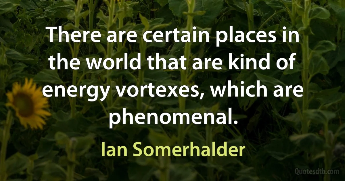 There are certain places in the world that are kind of energy vortexes, which are phenomenal. (Ian Somerhalder)