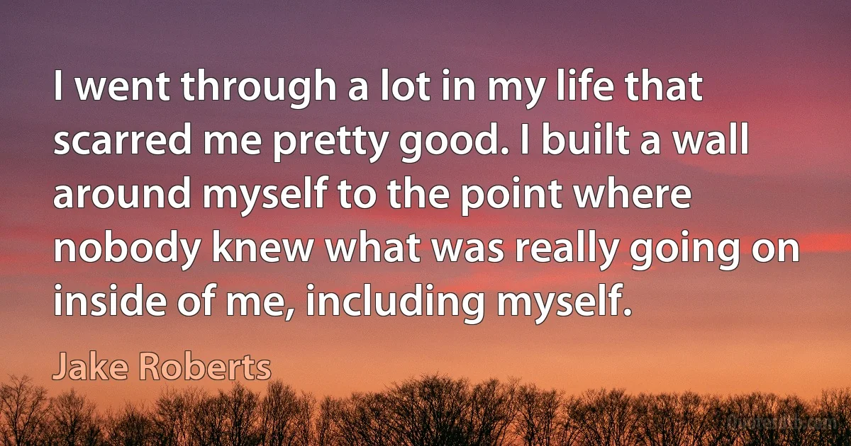 I went through a lot in my life that scarred me pretty good. I built a wall around myself to the point where nobody knew what was really going on inside of me, including myself. (Jake Roberts)