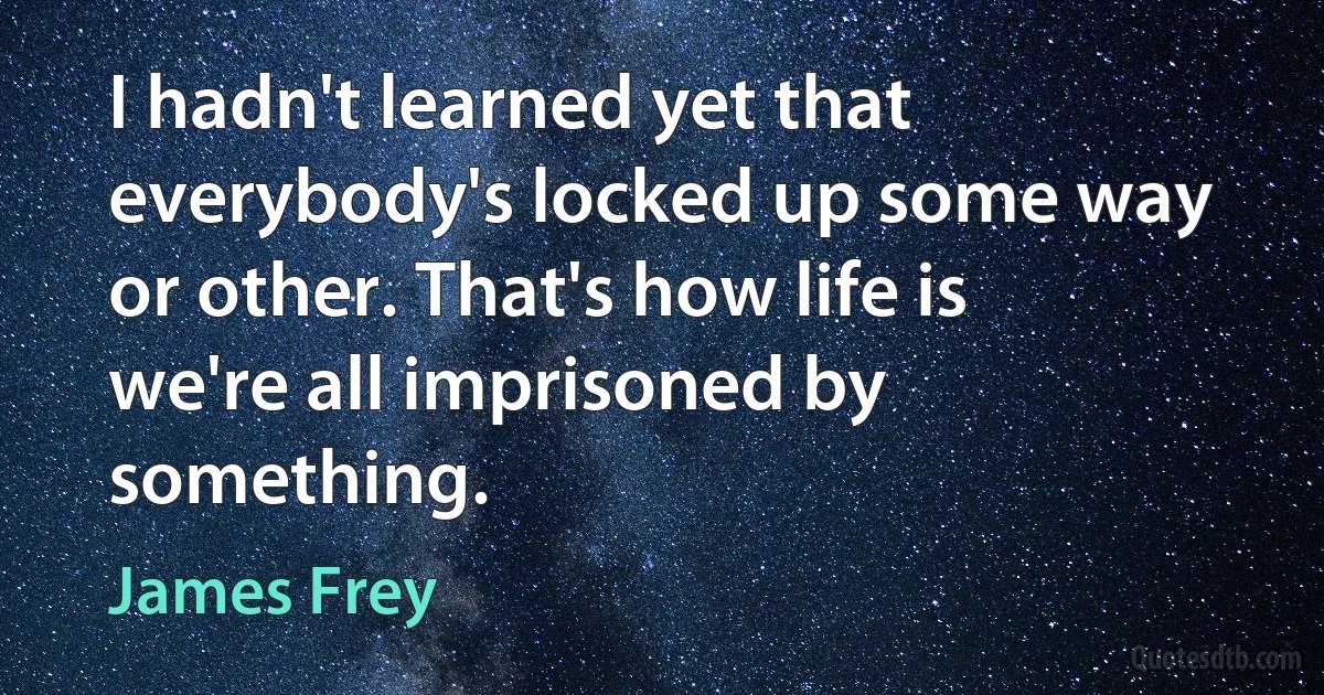 I hadn't learned yet that everybody's locked up some way or other. That's how life is we're all imprisoned by something. (James Frey)