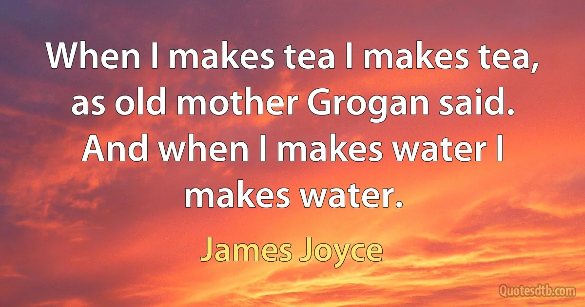 When I makes tea I makes tea, as old mother Grogan said. And when I makes water I makes water. (James Joyce)