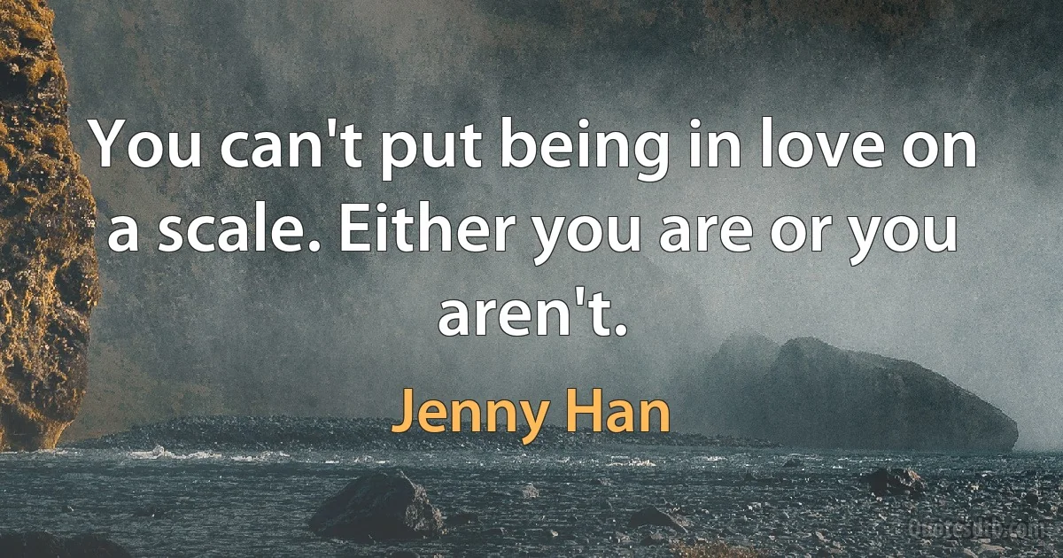 You can't put being in love on a scale. Either you are or you aren't. (Jenny Han)