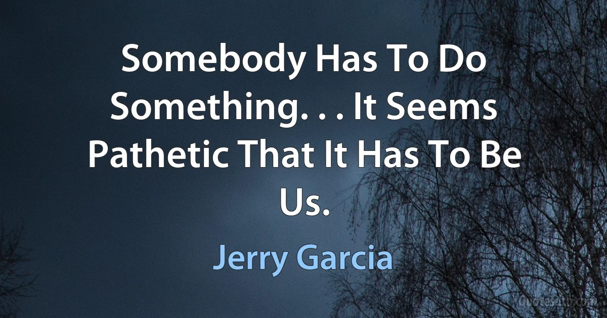 Somebody Has To Do Something. . . It Seems Pathetic That It Has To Be Us. (Jerry Garcia)