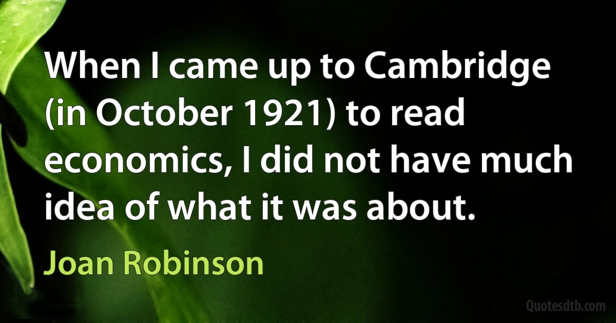 When I came up to Cambridge (in October 1921) to read economics, I did not have much idea of what it was about. (Joan Robinson)