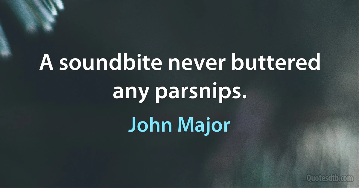 A soundbite never buttered any parsnips. (John Major)