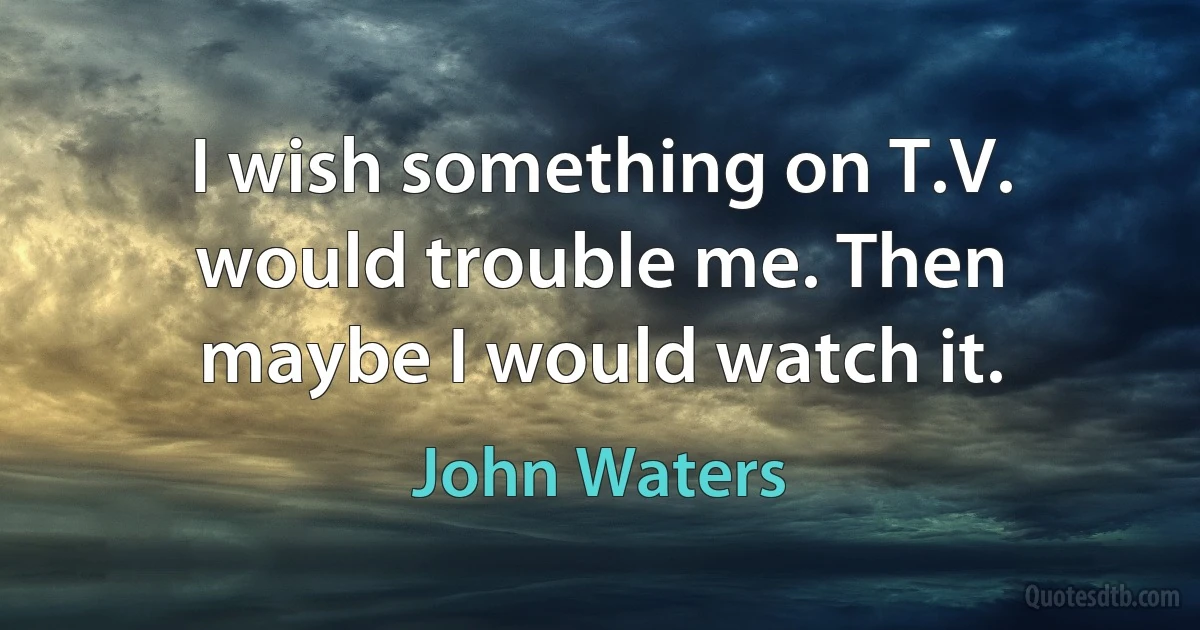 I wish something on T.V. would trouble me. Then maybe I would watch it. (John Waters)