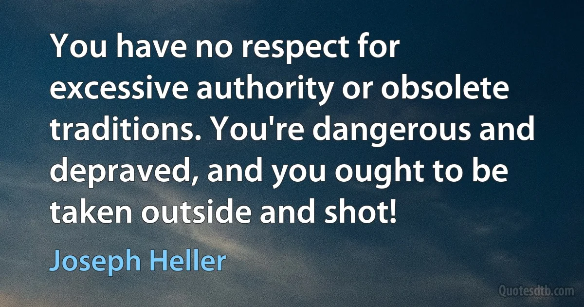 You have no respect for excessive authority or obsolete traditions. You're dangerous and depraved, and you ought to be taken outside and shot! (Joseph Heller)