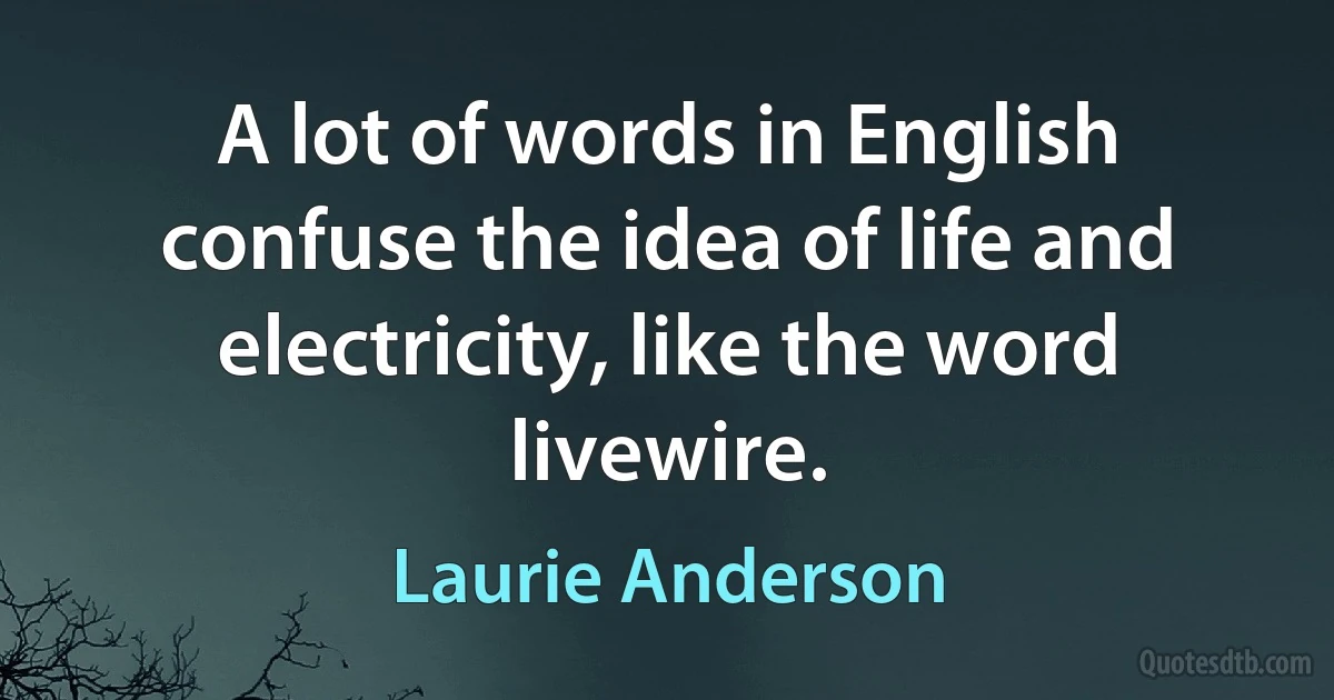 A lot of words in English confuse the idea of life and electricity, like the word livewire. (Laurie Anderson)