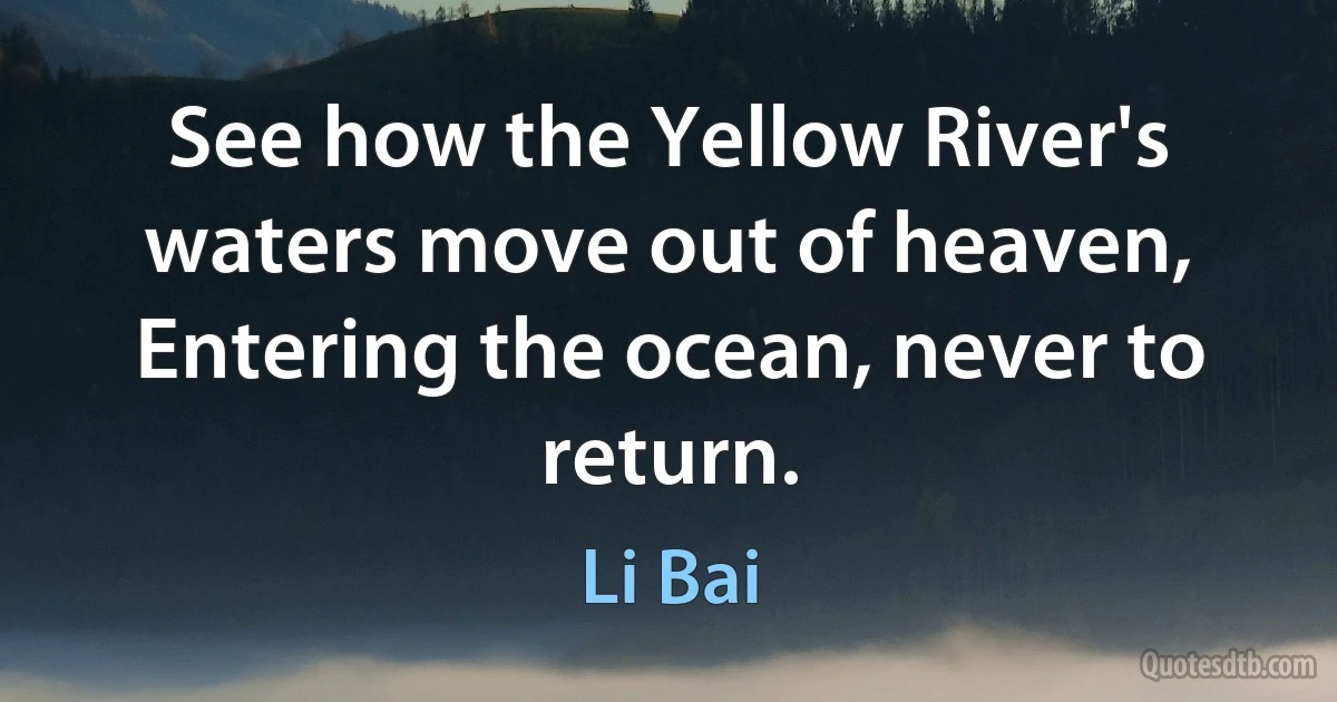 See how the Yellow River's waters move out of heaven,
Entering the ocean, never to return. (Li Bai)