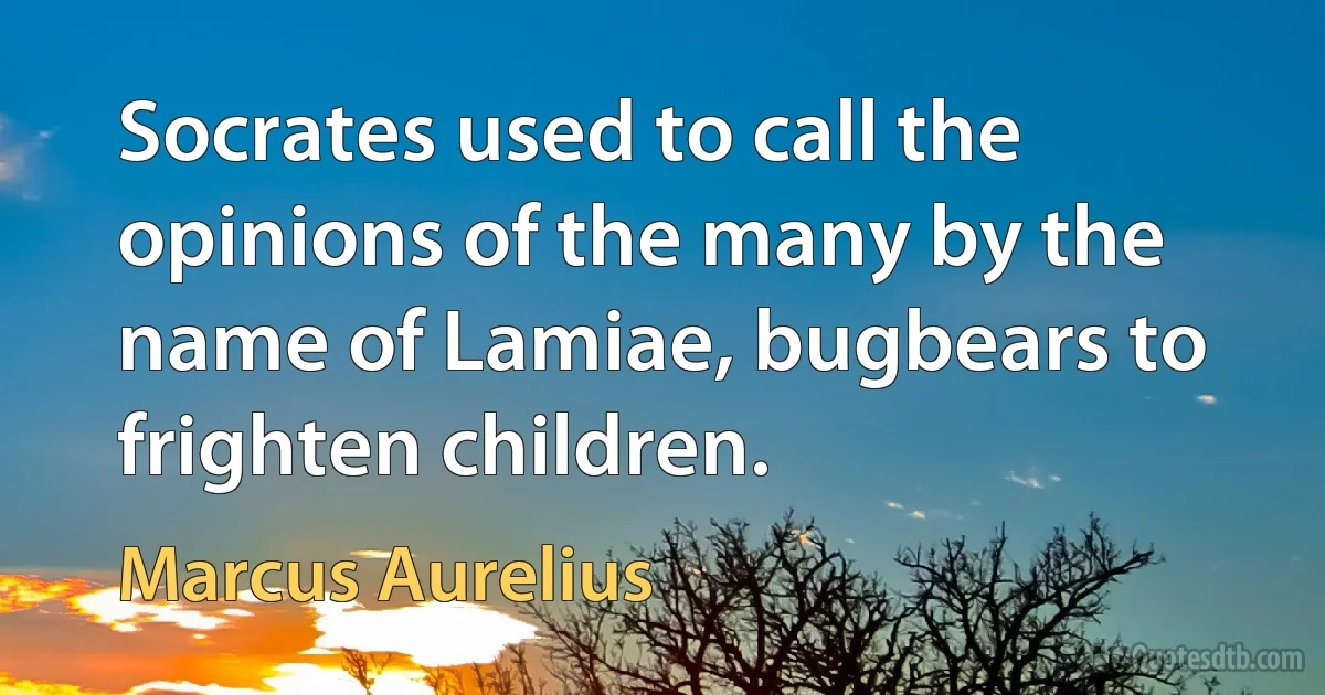 Socrates used to call the opinions of the many by the name of Lamiae, bugbears to frighten children. (Marcus Aurelius)