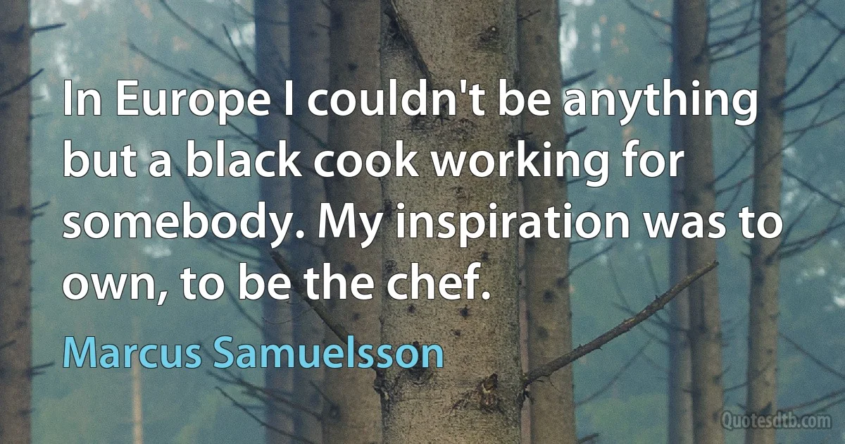 In Europe I couldn't be anything but a black cook working for somebody. My inspiration was to own, to be the chef. (Marcus Samuelsson)