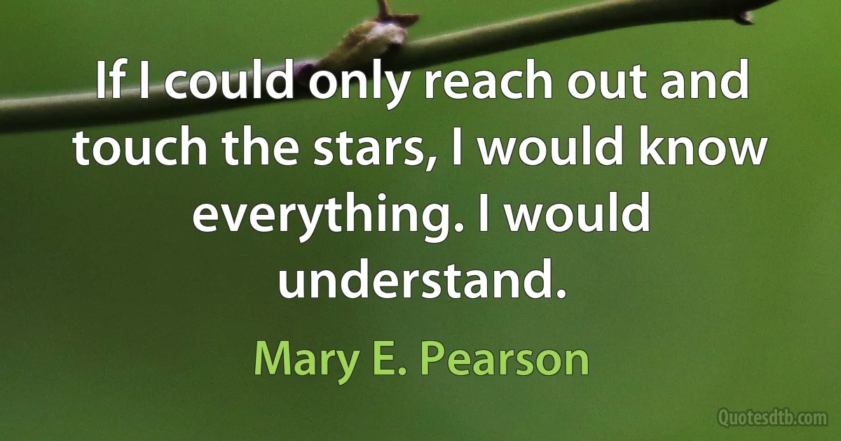 If I could only reach out and touch the stars, I would know everything. I would understand. (Mary E. Pearson)