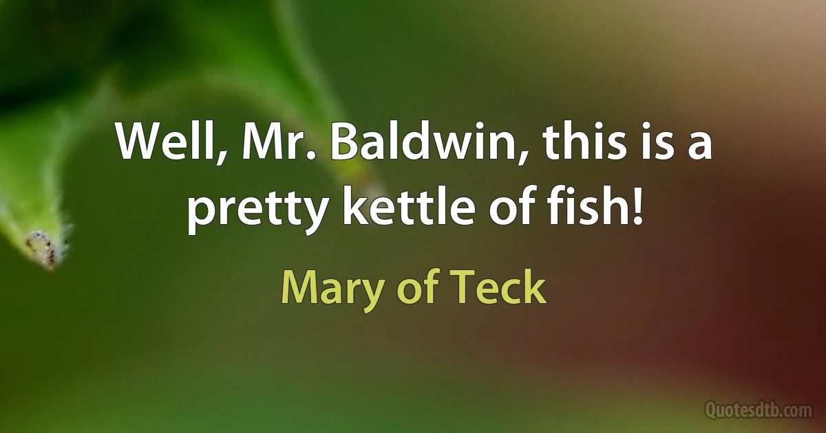 Well, Mr. Baldwin, this is a pretty kettle of fish! (Mary of Teck)