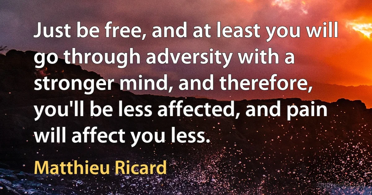 Just be free, and at least you will go through adversity with a stronger mind, and therefore, you'll be less affected, and pain will affect you less. (Matthieu Ricard)