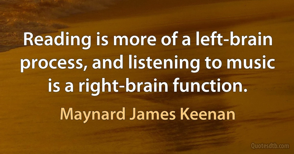 Reading is more of a left-brain process, and listening to music is a right-brain function. (Maynard James Keenan)