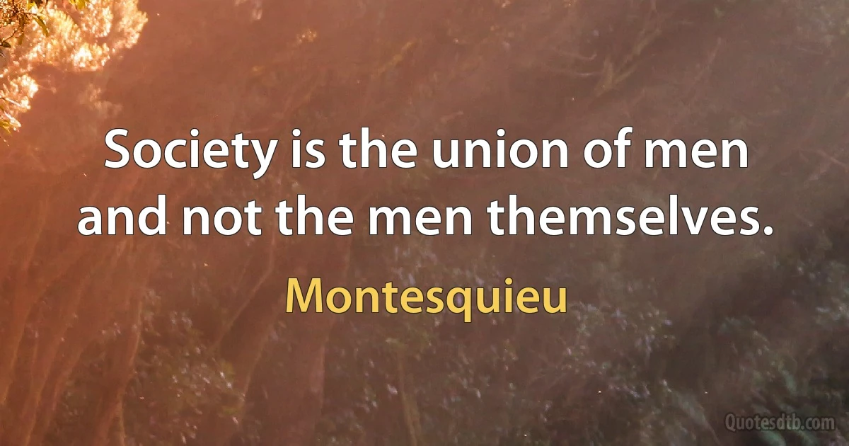 Society is the union of men and not the men themselves. (Montesquieu)