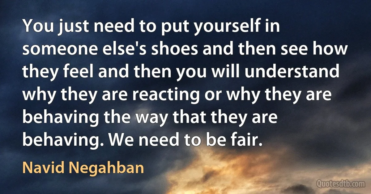 You just need to put yourself in someone else's shoes and then see how they feel and then you will understand why they are reacting or why they are behaving the way that they are behaving. We need to be fair. (Navid Negahban)