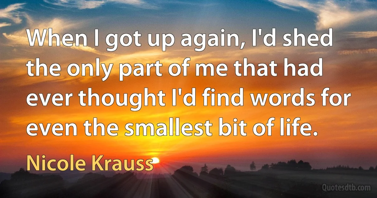 When I got up again, I'd shed the only part of me that had ever thought I'd find words for even the smallest bit of life. (Nicole Krauss)