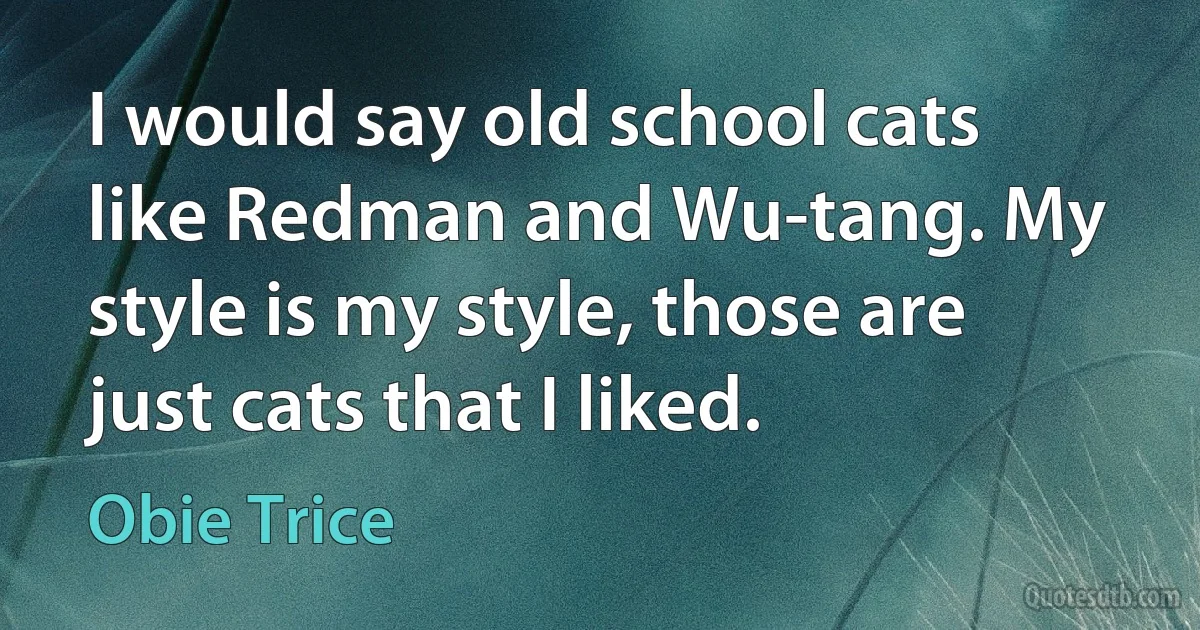 I would say old school cats like Redman and Wu-tang. My style is my style, those are just cats that I liked. (Obie Trice)