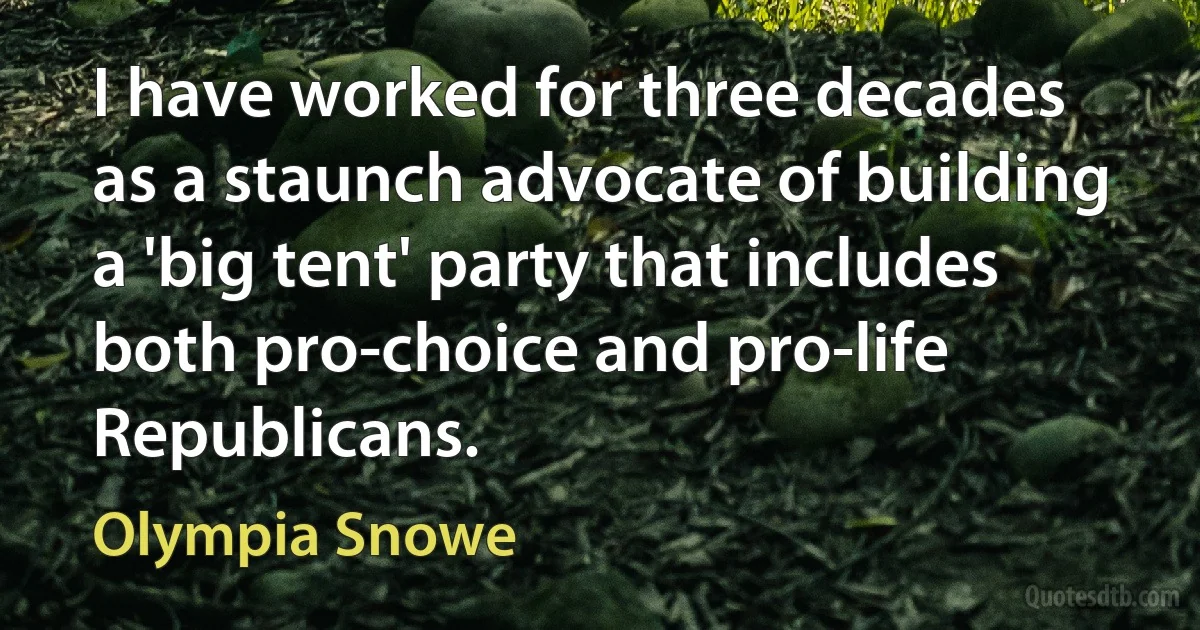 I have worked for three decades as a staunch advocate of building a 'big tent' party that includes both pro-choice and pro-life Republicans. (Olympia Snowe)