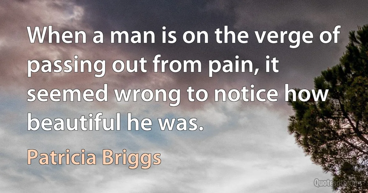 When a man is on the verge of passing out from pain, it seemed wrong to notice how beautiful he was. (Patricia Briggs)