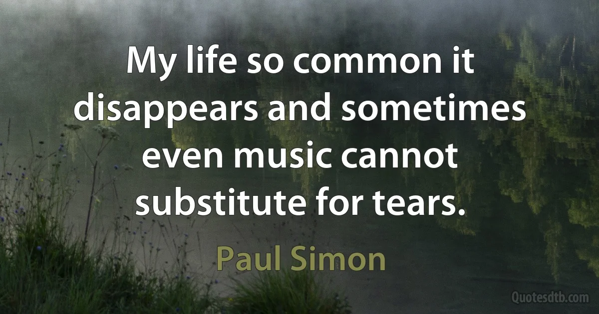 My life so common it disappears and sometimes even music cannot substitute for tears. (Paul Simon)