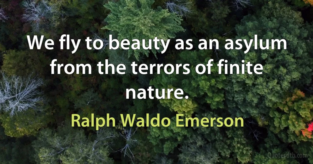 We fly to beauty as an asylum from the terrors of finite nature. (Ralph Waldo Emerson)