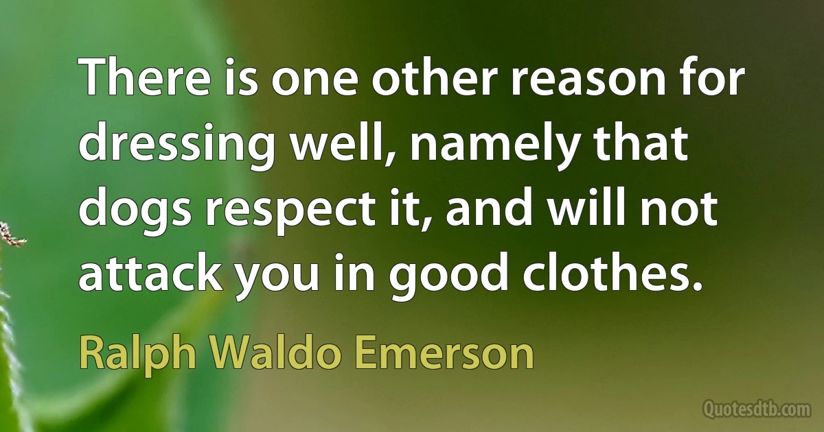 There is one other reason for dressing well, namely that dogs respect it, and will not attack you in good clothes. (Ralph Waldo Emerson)