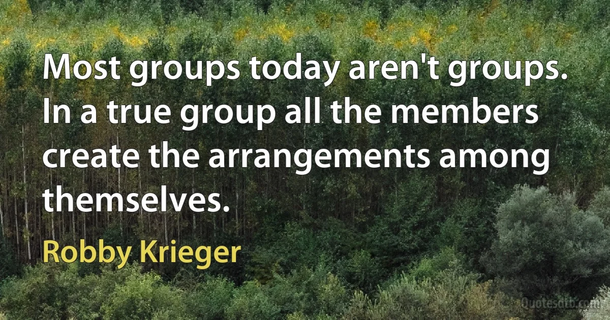 Most groups today aren't groups. In a true group all the members create the arrangements among themselves. (Robby Krieger)