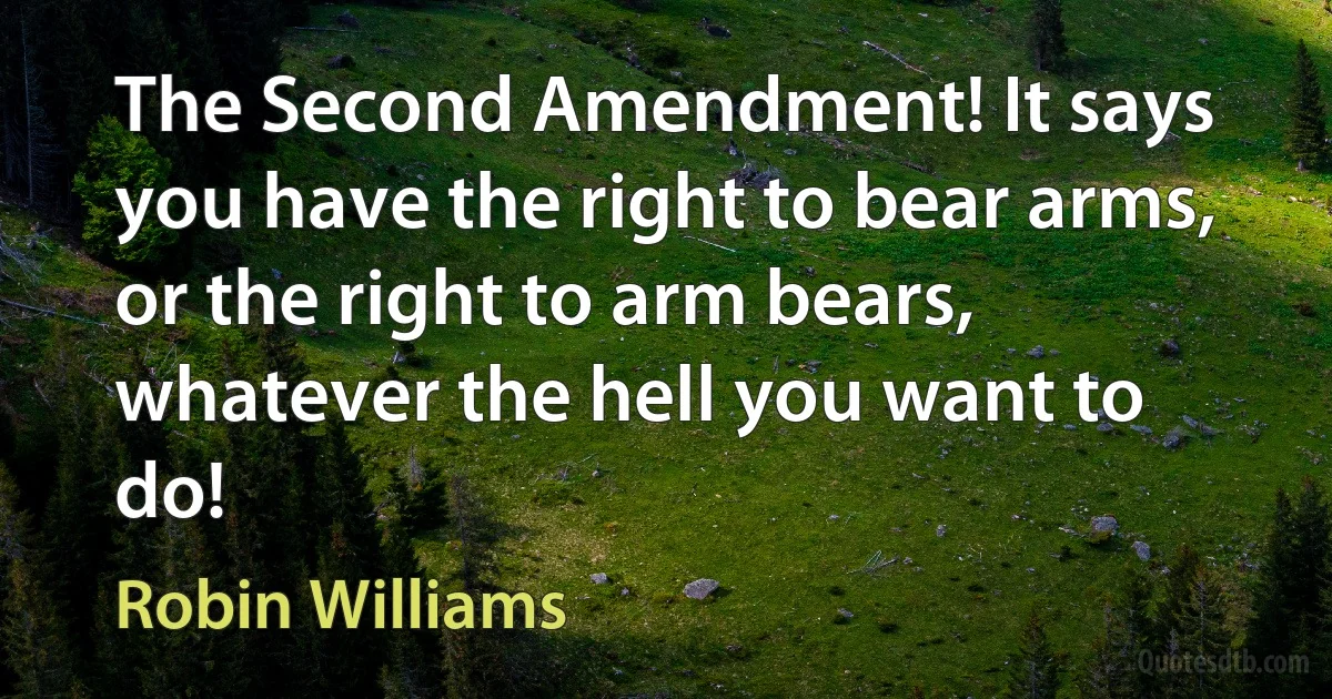 The Second Amendment! It says you have the right to bear arms, or the right to arm bears, whatever the hell you want to do! (Robin Williams)