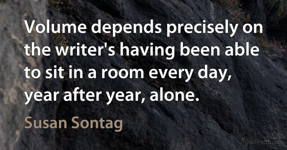 Volume depends precisely on the writer's having been able to sit in a room every day, year after year, alone. (Susan Sontag)