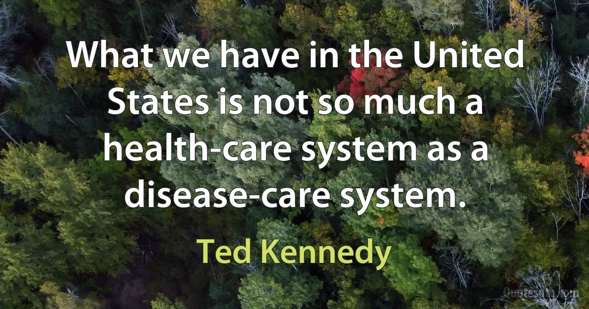 What we have in the United States is not so much a health-care system as a disease-care system. (Ted Kennedy)